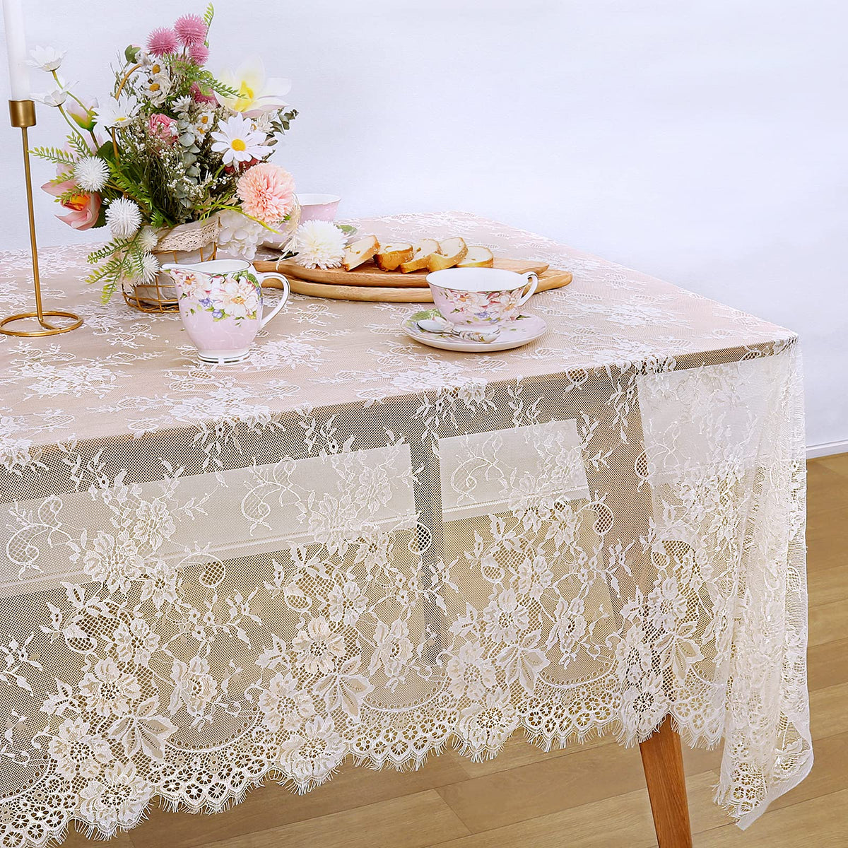 LuoluoHouse Lace Tablecloth White Wedding Tablecloths 60x120 Inch Vintage