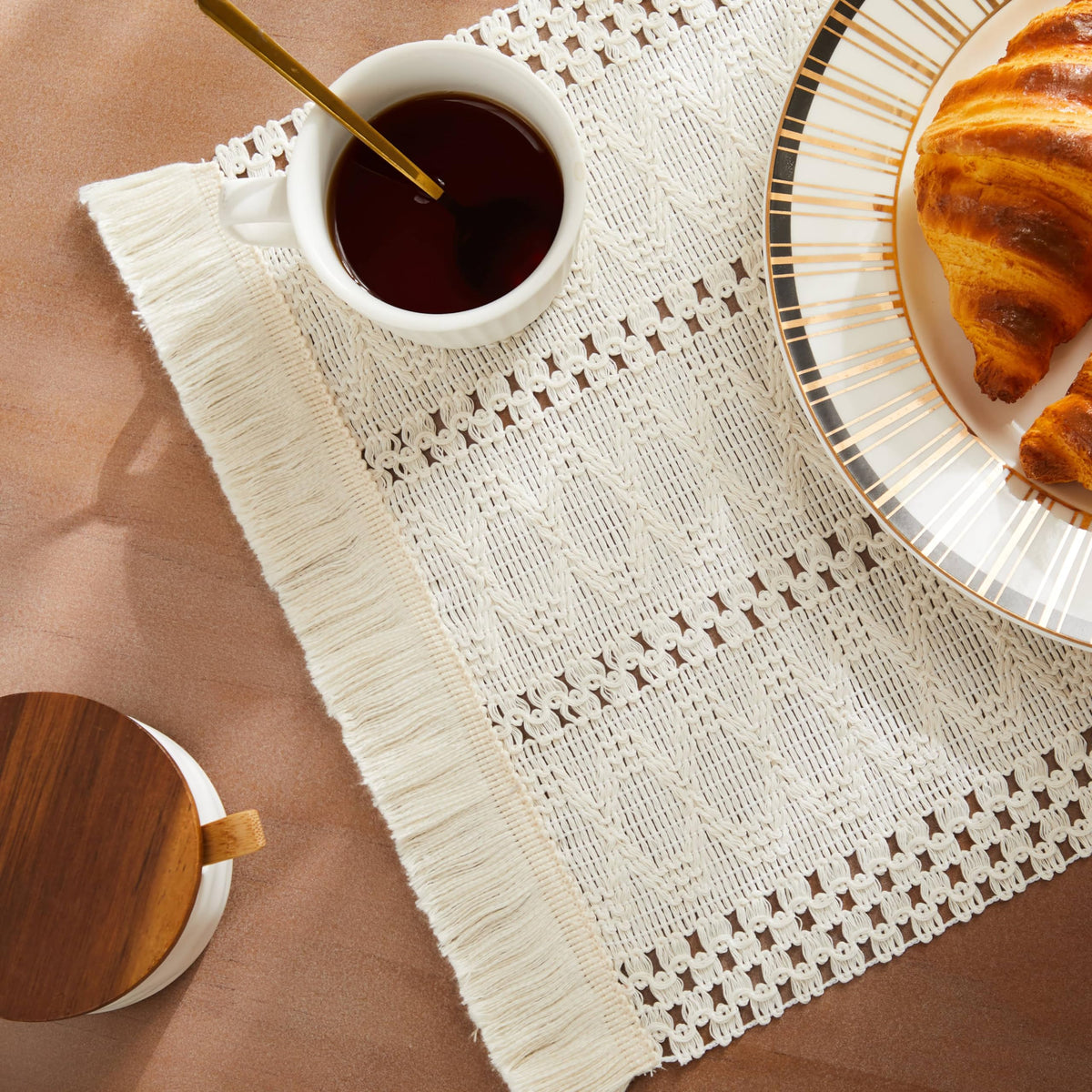ZeeMart Macrame Style Boho Placemats Set of 4, Olive 12x20 Inch
