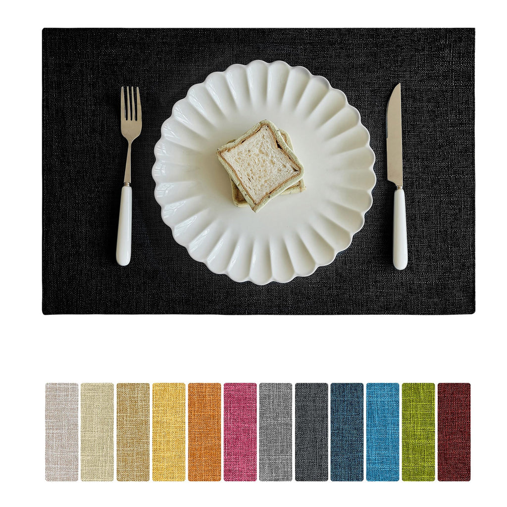 Softalker Faux Linen Cloth Placemats Set of 4-12 x 18 Inch, Light Grey