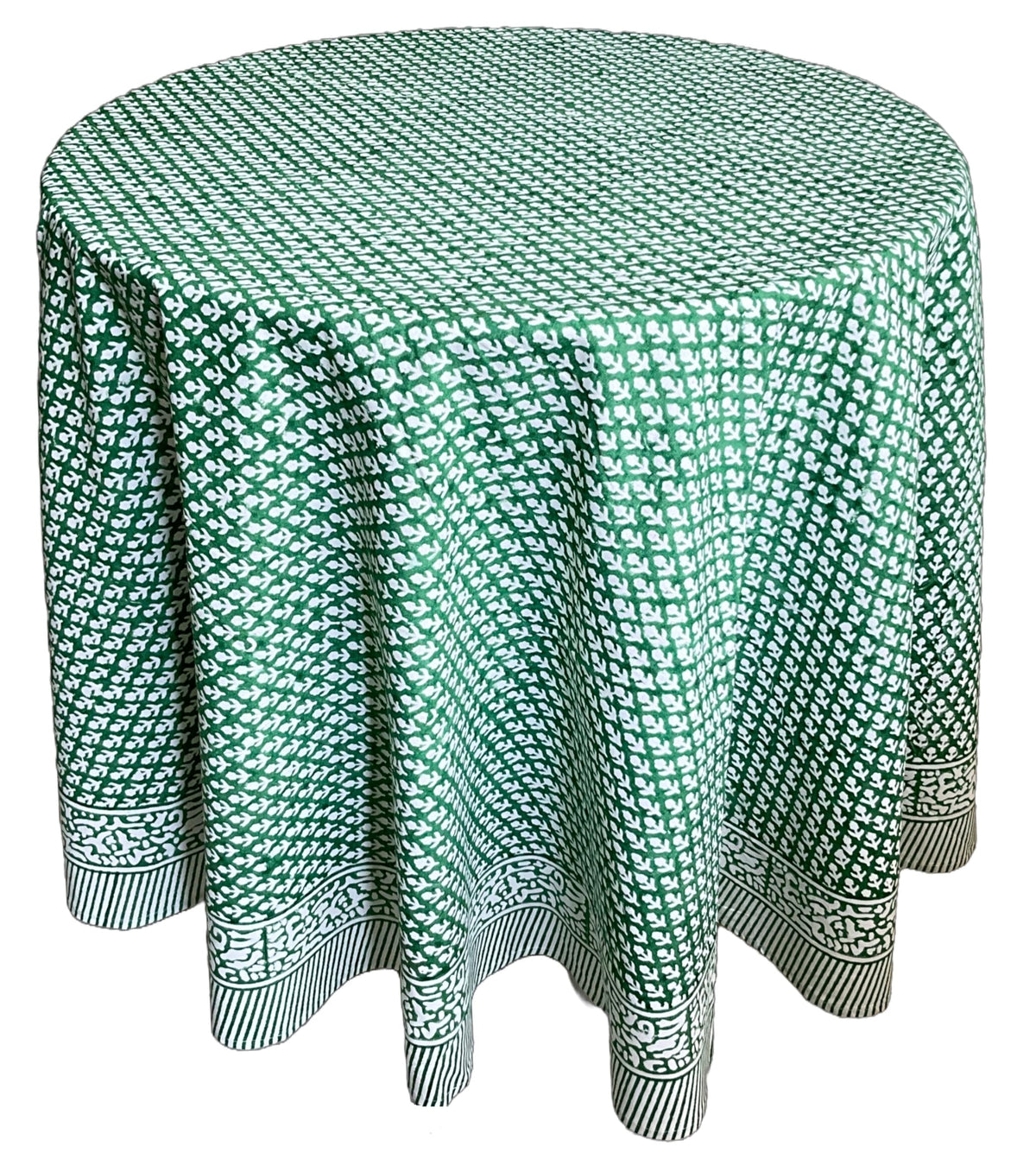 ATOSII Cotton Blockprint Rectangle Table Cloth, Clover Blue, 108" X 60"