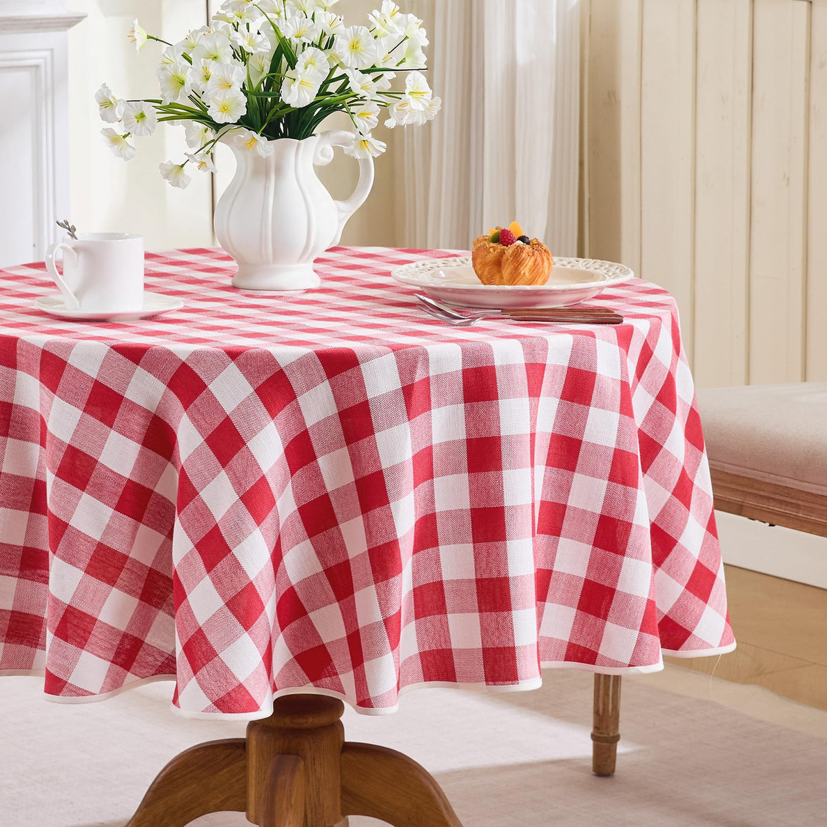 Gingham Tablecloth Rectangle Table, Cotton Linen Fabric Picnic Checkered Table Cloth Farmhouse Washable Wrinkle Free Buffalo Plaid Table Cover for Outdoor Birthday Party, Pink, 60x106