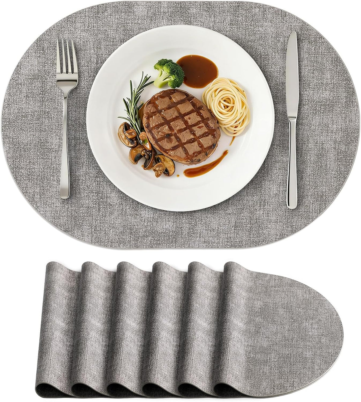 homing Heat Resistant Oval Placemats Set of 6, Light Grey