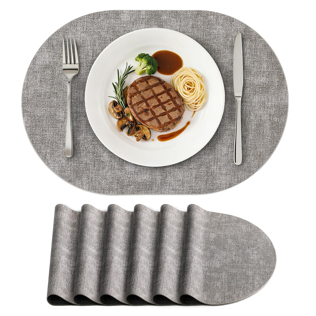 homing Heat Resistant Oval Placemats Set of 6, Light Grey