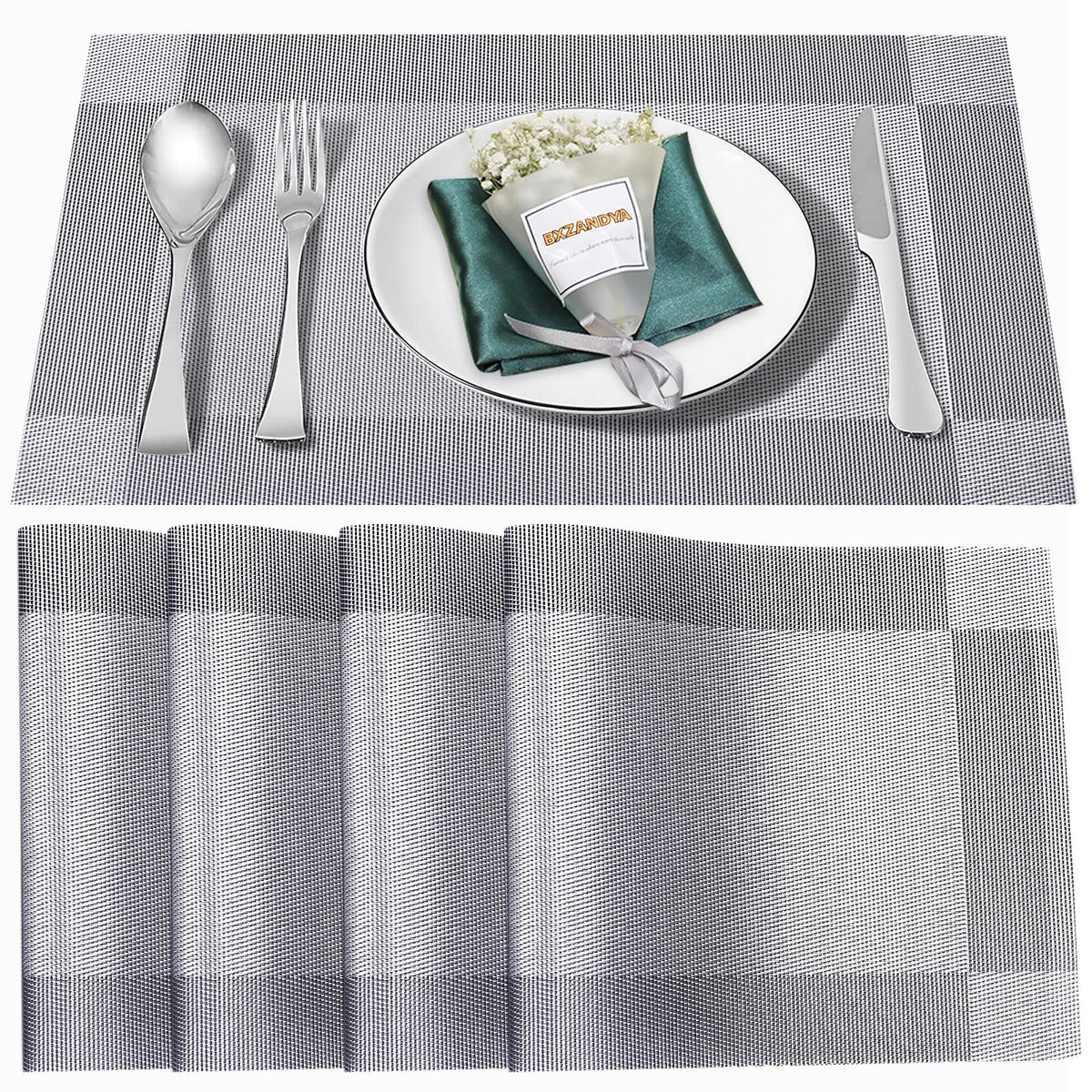 Beige Vinyl Placemats Set of 6,Washable Dining PVC Table Mats