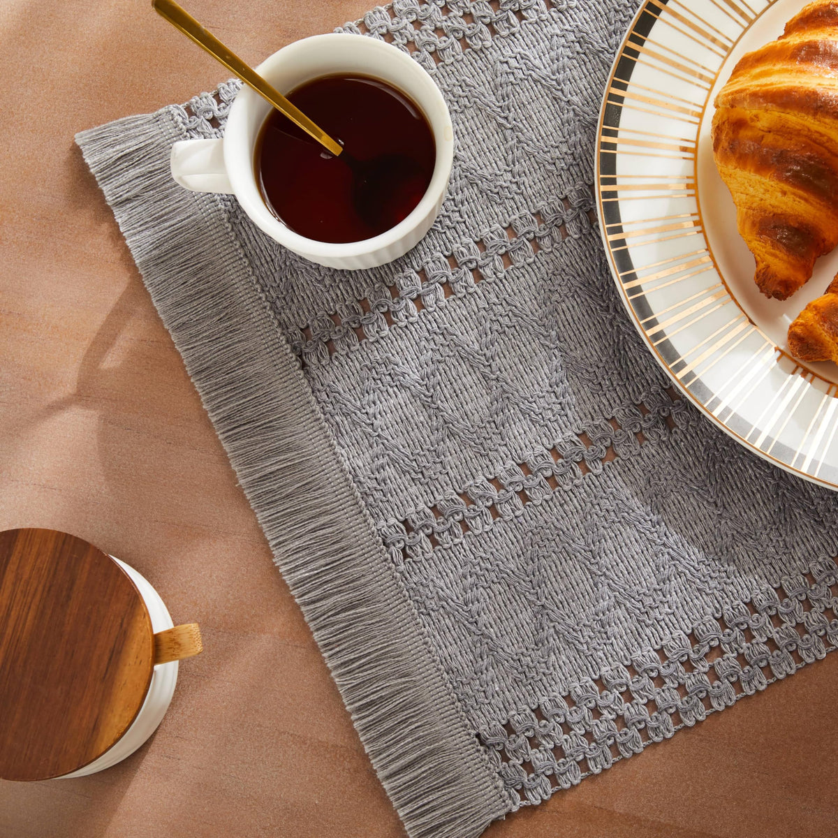 ZeeMart Macrame Style Boho Placemats Set of 4, Olive 12x20 Inch