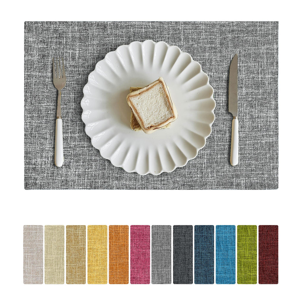 Softalker Faux Linen Cloth Placemats Set of 4-12 x 18 Inch, Light Grey