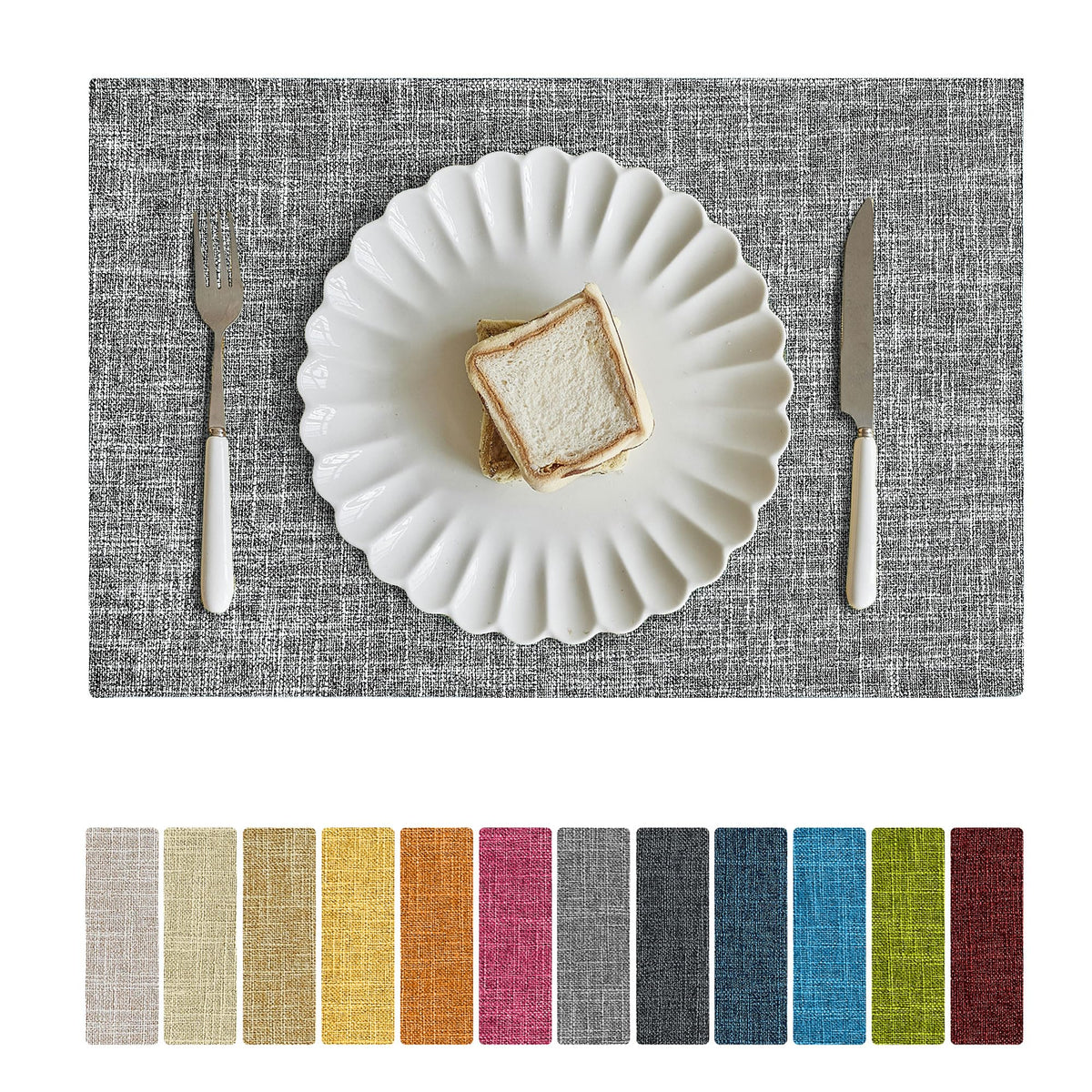 Softalker Faux Linen Cloth Placemats Set of 4-12 x 18 Inch, Light Grey