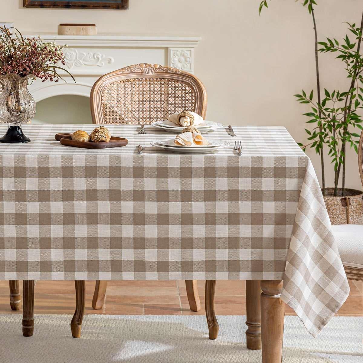 Gingham Tablecloth Rectangle Table, Cotton Linen Fabric Picnic Checkered Table Cloth Farmhouse Washable Wrinkle Free Buffalo Plaid Table Cover for Outdoor Birthday Party, Pink, 60x106