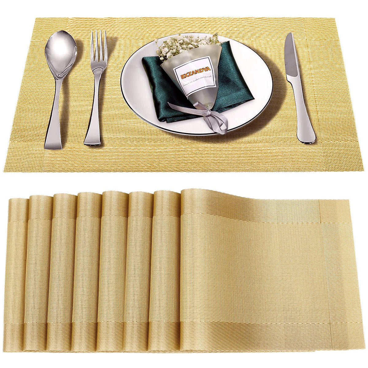 Beige Vinyl Placemats Set of 6,Washable Dining PVC Table Mats