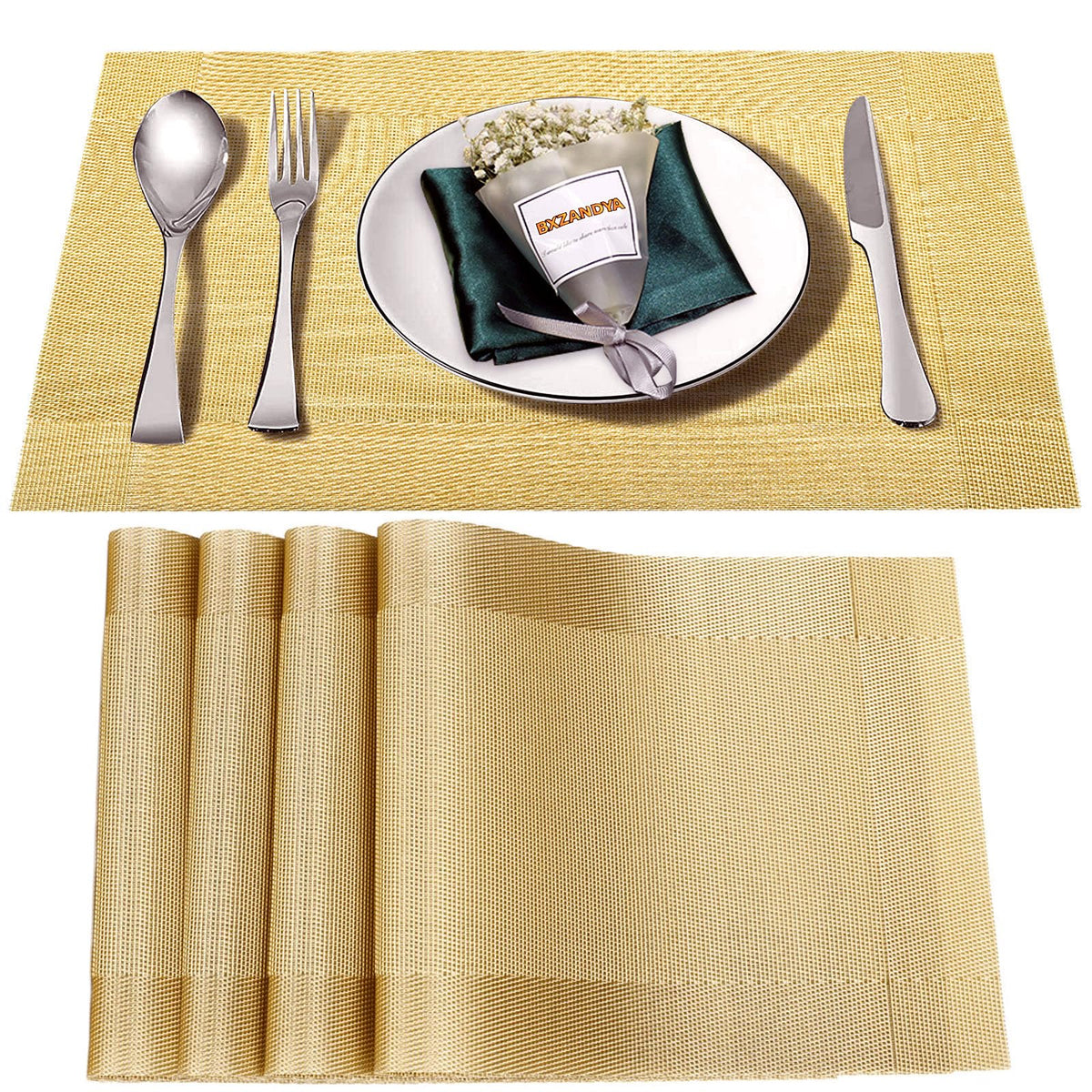 Beige Vinyl Placemats Set of 6,Washable Dining PVC Table Mats