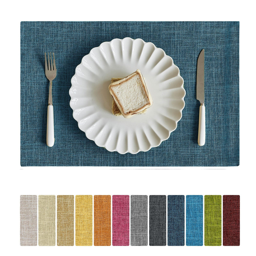 Softalker Faux Linen Cloth Placemats Set of 4-12 x 18 Inch, Light Grey