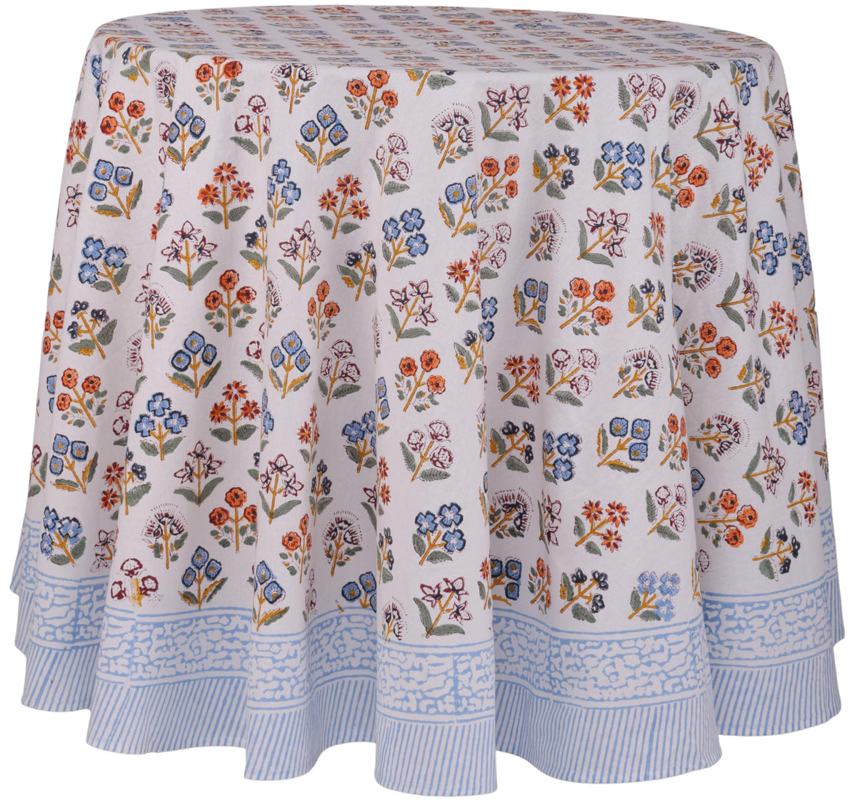 ATOSII Cotton Blockprint Rectangle Table Cloth, Clover Blue, 108" X 60"