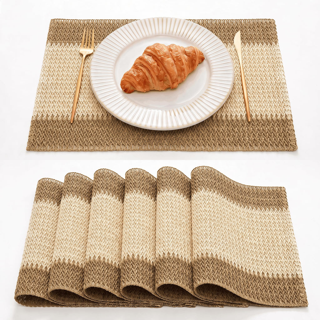 Artoid Mode Dark Green Paper Woven Stripe Placemats Set of 4-12x18 Inch