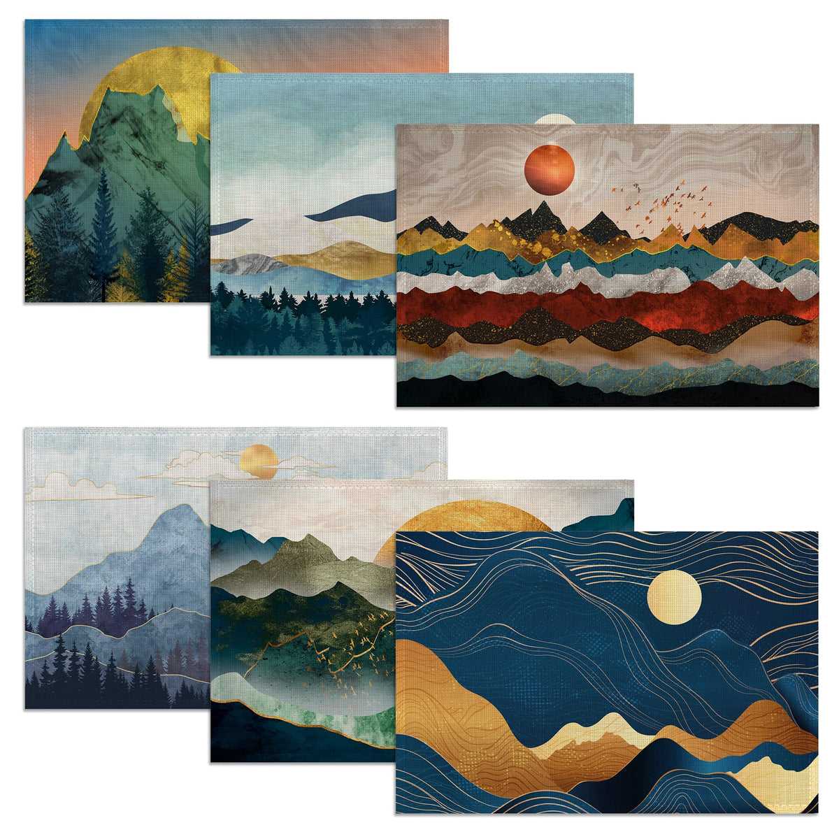 Van Gogh Style Watercolor Painting Placemats, 12 x 18 inch, Linen Table Runner Kitchen Dining Room Decor Holiday Decor Rustic Vintage Waterproof Washable Table Runner Set of 6