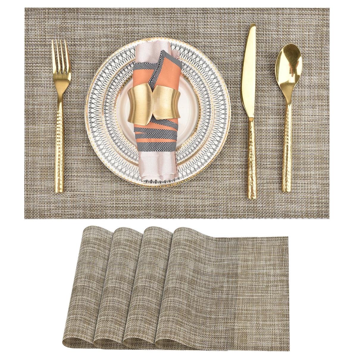 SLKQG Navy Blue Placemats Set of 6 - Easy Clean Washable Vinyl Placemats - Wipeable Heat Resistant Table Mats for Dining Table - 17x12 Inch (Navy Blue, 6)