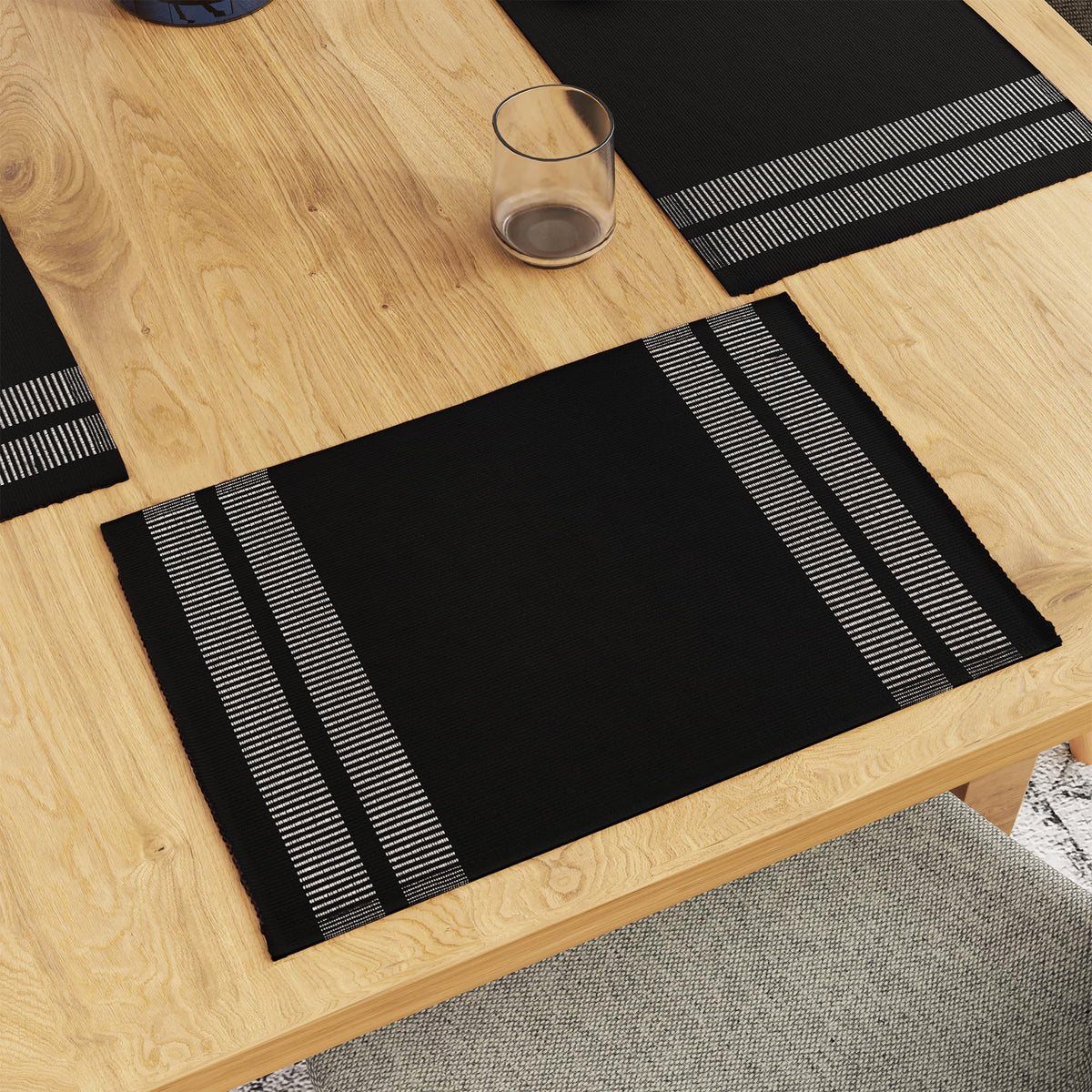 Encasa XO Placemats, Fine Ribbed Cotton Table Mats 19"x13"