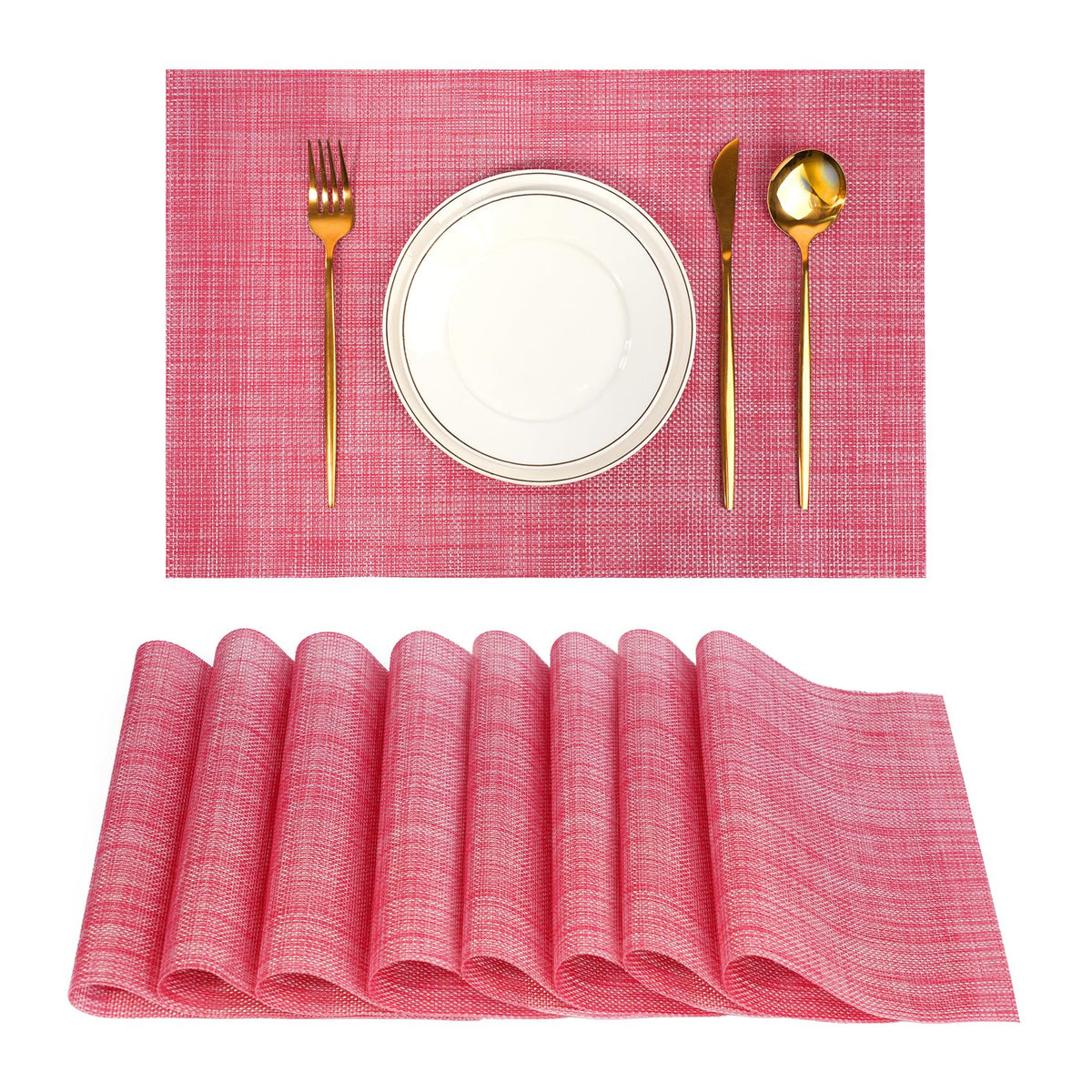 Placemats Set of 8，Non-Slip PVC Weave Table Mats Easy to Clean，Heat Resistant Place Mats for Kitchen Dining Table Decoration Indoor Outdoor，Beige