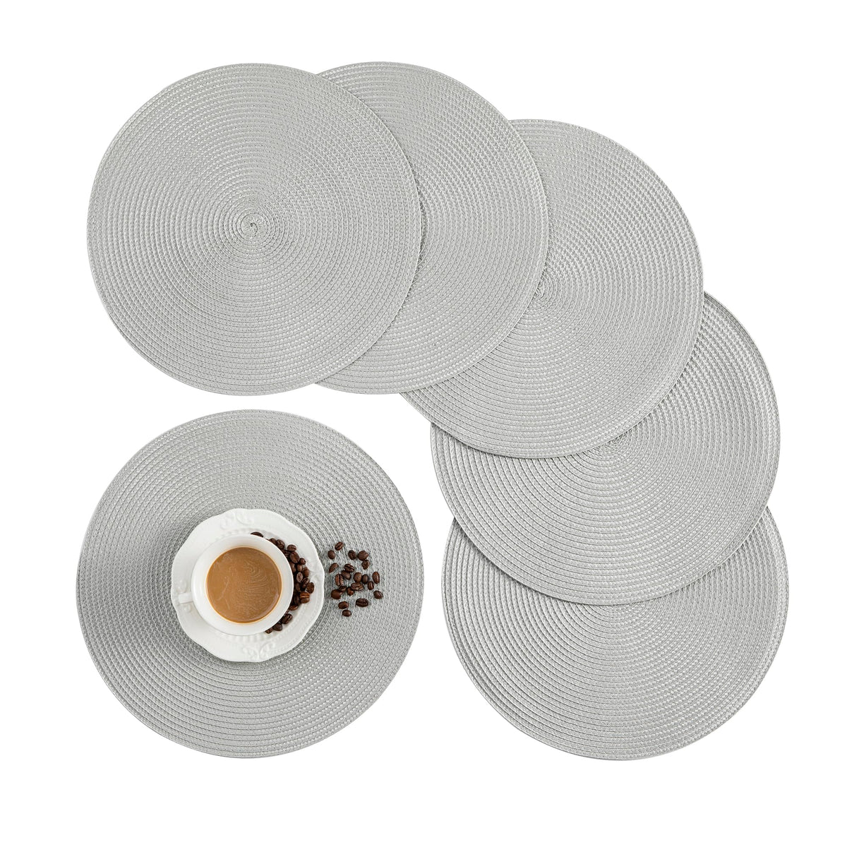 Round Placemats, Crossweave Heat Resistant Classic Woven Round Place Mats Diameter 13.5 inch for Kitchen Table Set of 6 (Dark Gray)