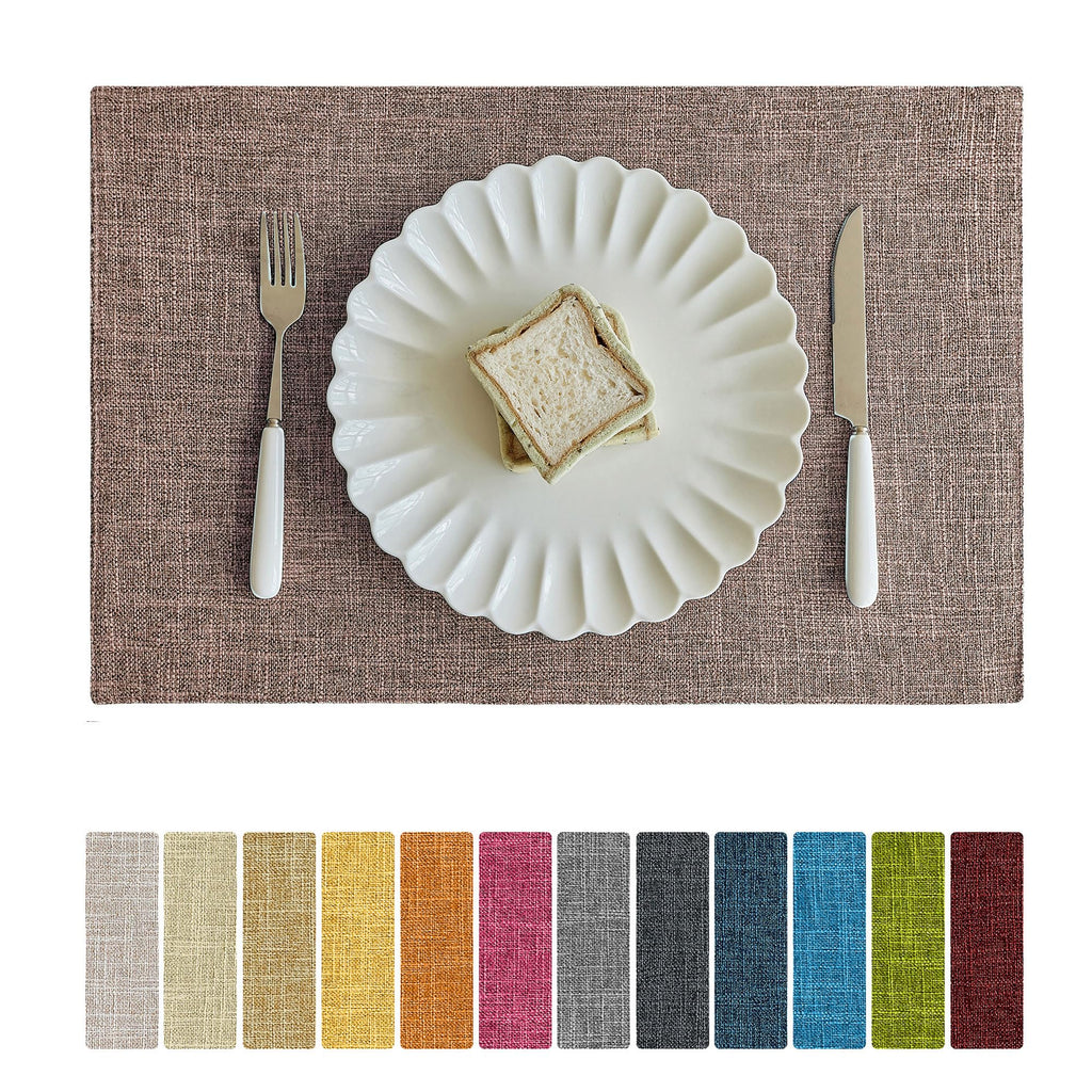 Softalker Faux Linen Cloth Placemats Set of 4-12 x 18 Inch, Light Grey