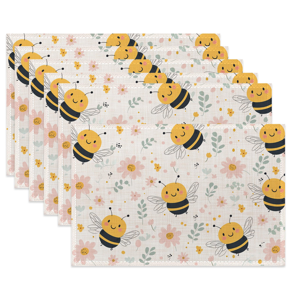 Cute Highland Cow Table Placemats Set of 6,Non-Slip Rustic Sunflower Butterfly Fabric Placemats for Dining Room Kitchen Party Holiday, Indoor Cloth Table Mats for Home Decor 11.8x17.7 Inch