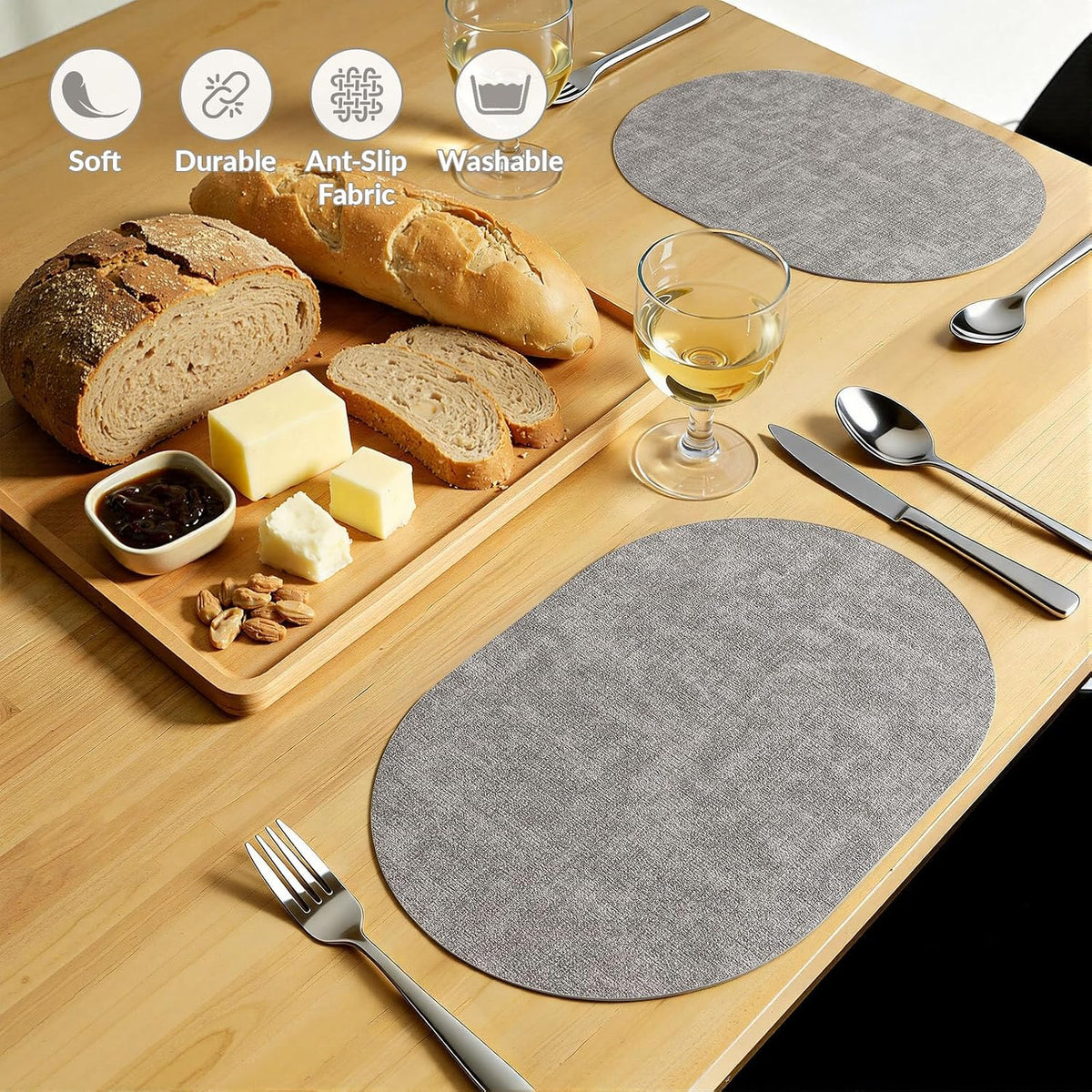 homing Heat Resistant Oval Placemats Set of 6, Light Grey
