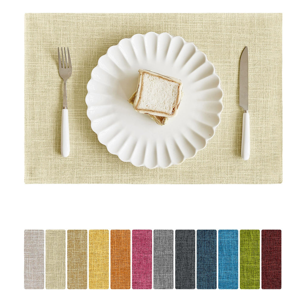 Softalker Faux Linen Cloth Placemats Set of 4-12 x 18 Inch, Light Grey