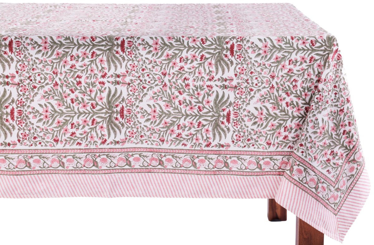 ATOSII Cotton Blockprint Rectangle Table Cloth, Clover Blue, 108" X 60"