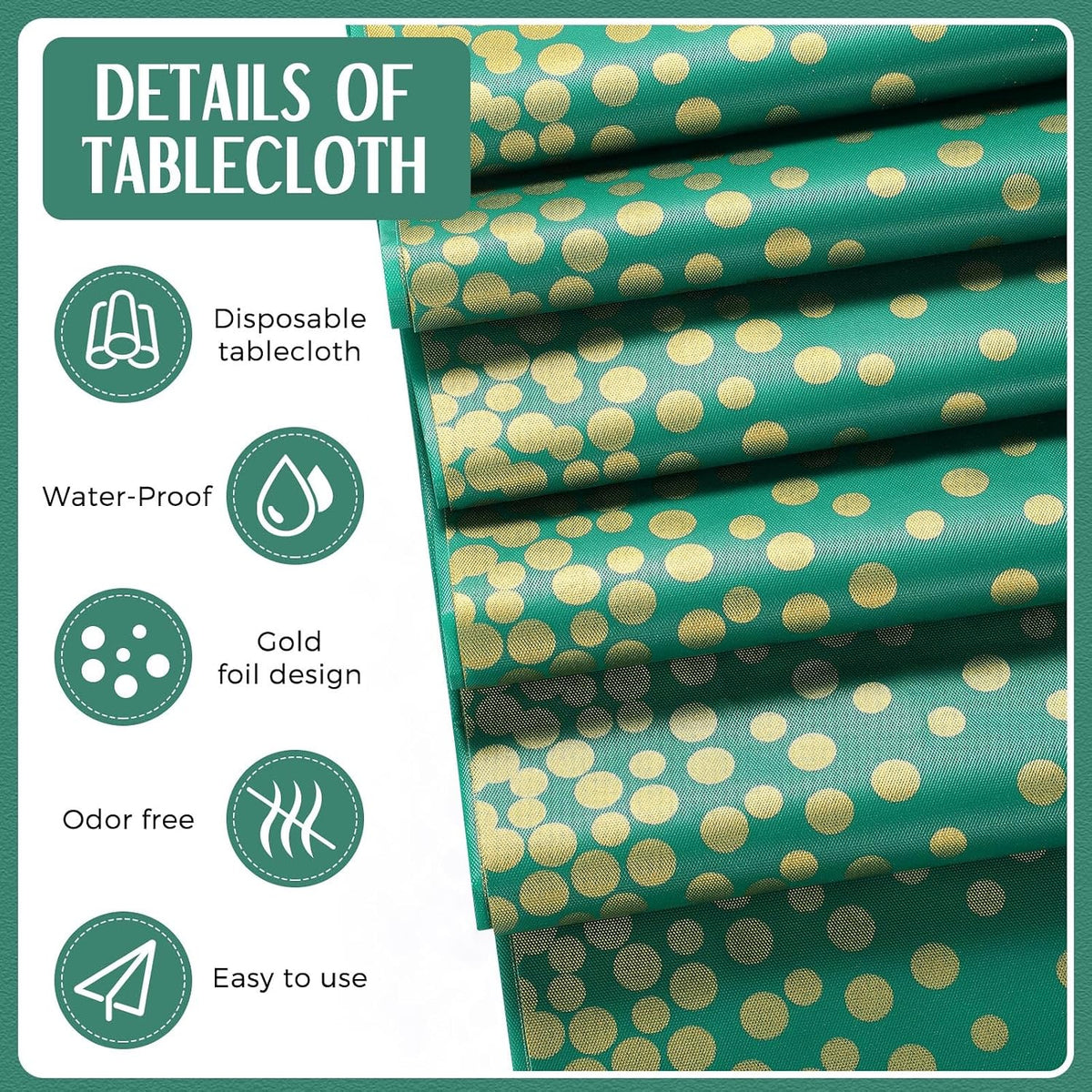 Breling 8 Pack Green and Gold Tablecloths and Satin Runners Set