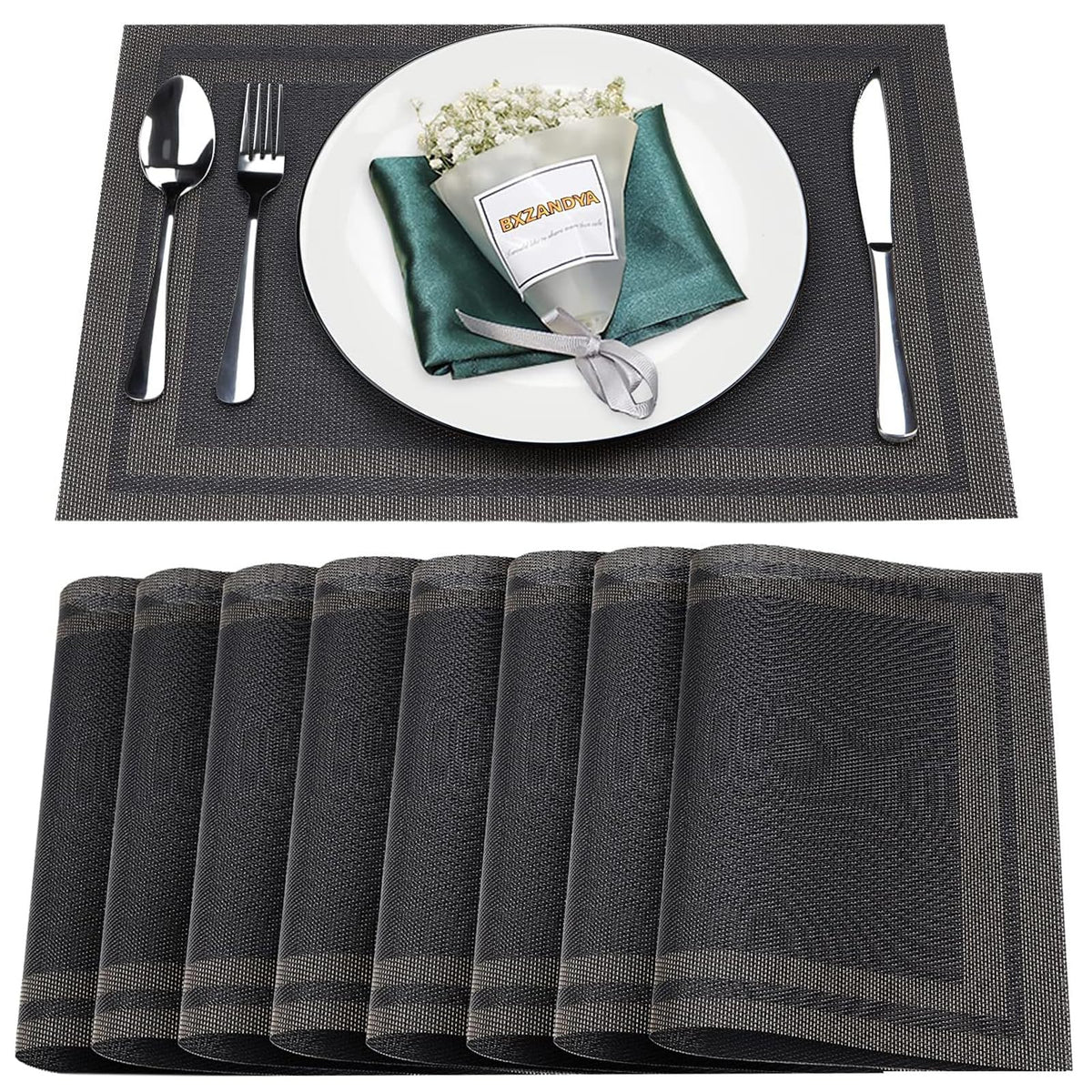 Beige Vinyl Placemats Set of 6,Washable Dining PVC Table Mats