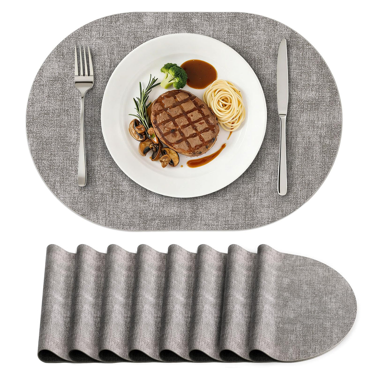 homing Heat Resistant Oval Placemats Set of 6, Light Grey