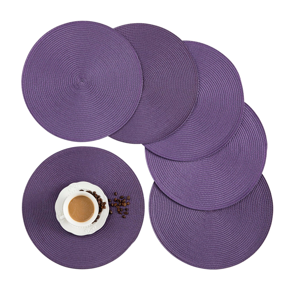 Round Placemats, Crossweave Heat Resistant Classic Woven Round Place Mats Diameter 13.5 inch for Kitchen Table Set of 6 (Dark Gray)