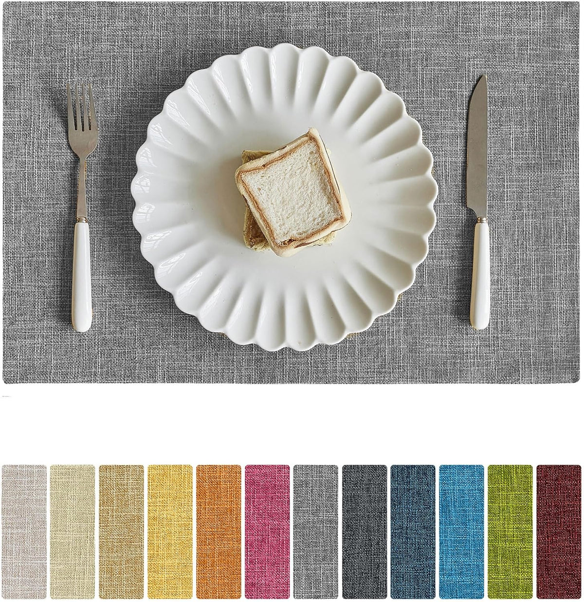 Softalker Faux Linen Cloth Placemats Set of 4-12 x 18 Inch, Light Grey