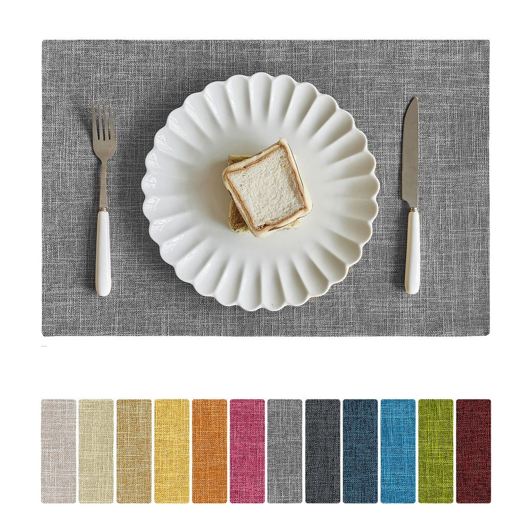 Softalker Faux Linen Cloth Placemats Set of 4-12 x 18 Inch, Light Grey