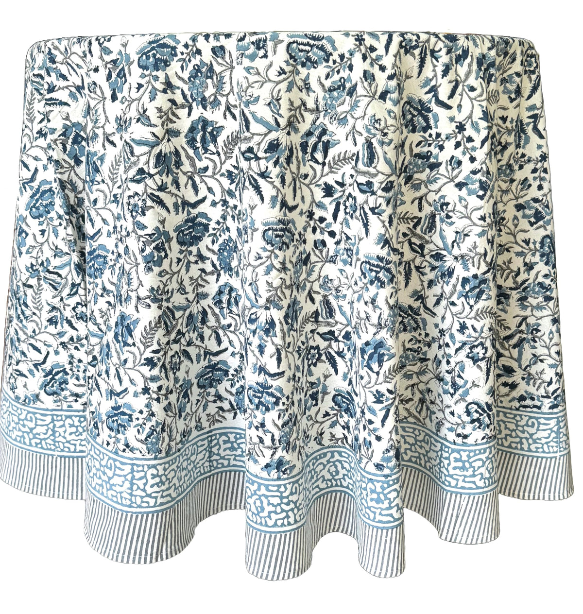 ATOSII Cotton Blockprint Rectangle Table Cloth, Clover Blue, 108" X 60"
