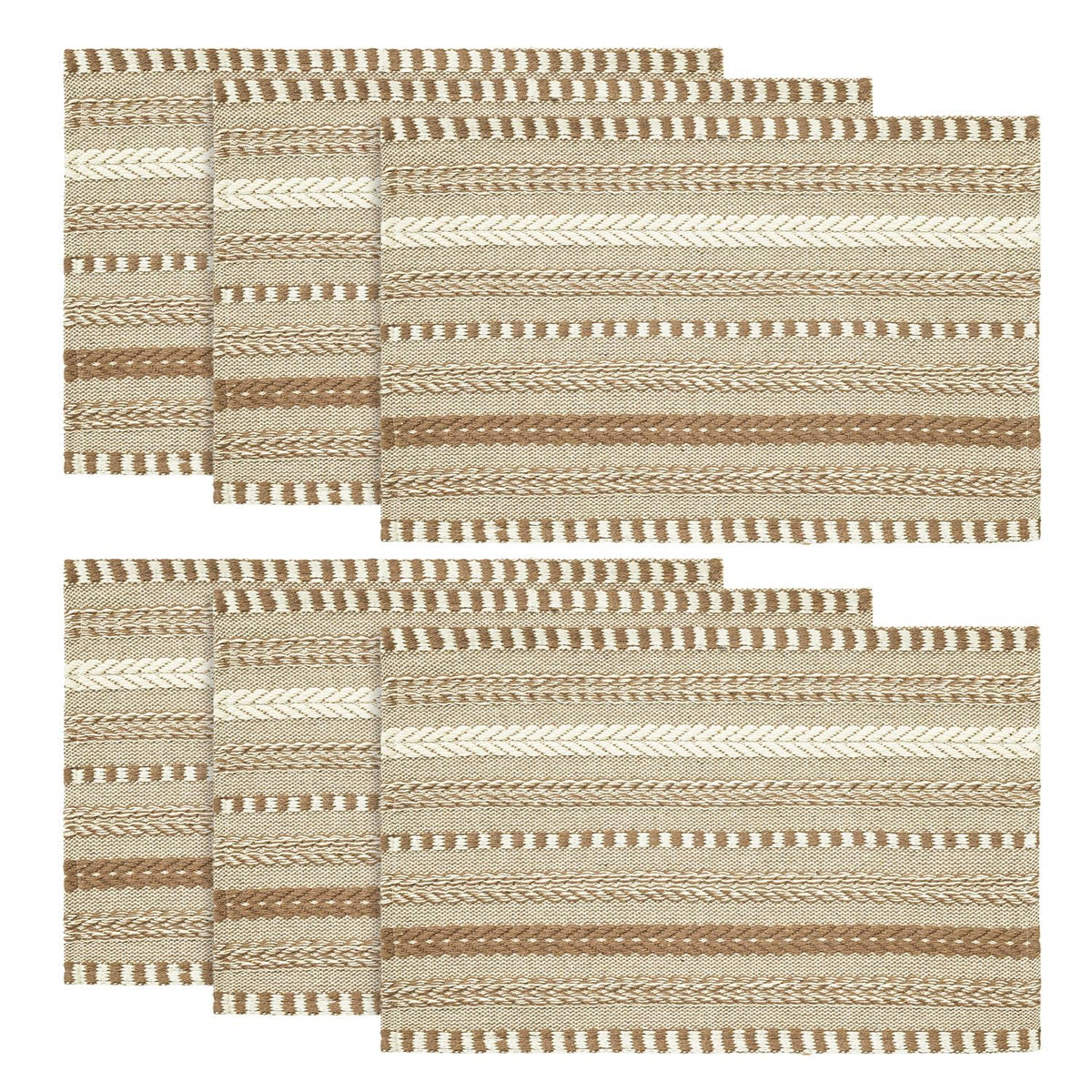 Artoid Mode Light Coffee Woven Braided Stripe Placemats Set of 4-12x18 Inch