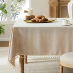 Tassel Linen Round Table Cloth, Olive 60 Inch