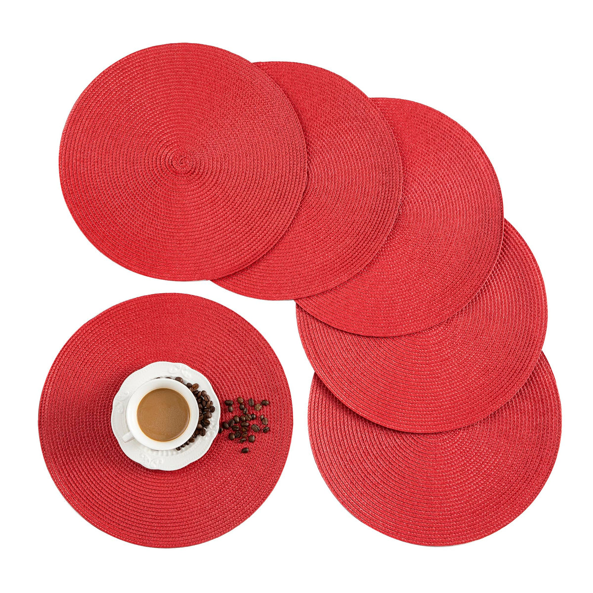Round Placemats, Crossweave Heat Resistant Classic Woven Round Place Mats Diameter 13.5 inch for Kitchen Table Set of 6 (Dark Gray)