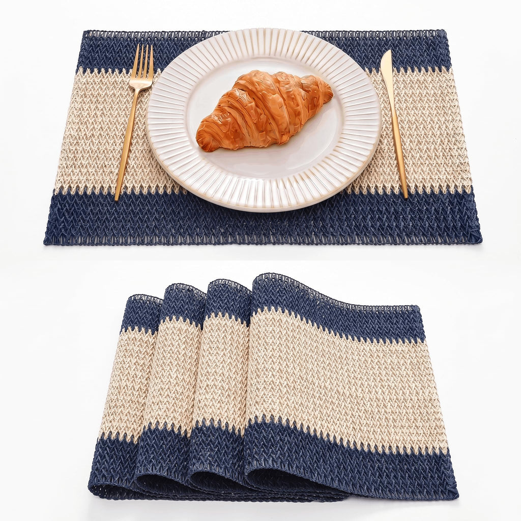 Artoid Mode Dark Green Paper Woven Stripe Placemats Set of 4-12x18 Inch