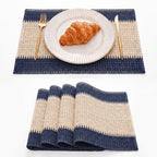 Artoid Mode Dark Green Paper Woven Stripe Placemats Set of 4-12x18 Inch