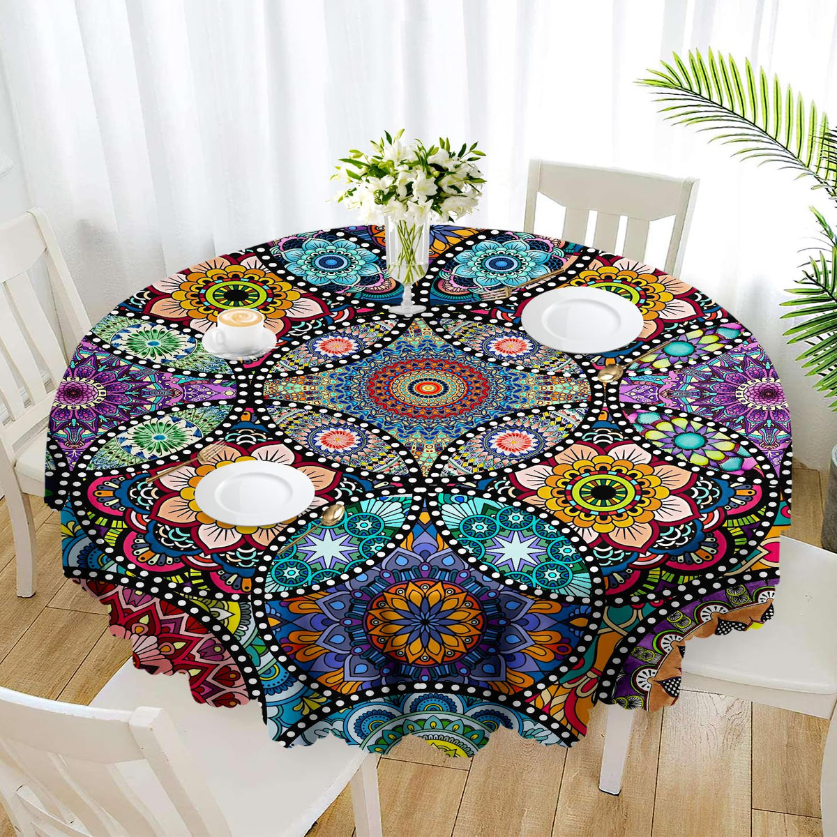 Eikione 60Inch Round Tablecloth Waterproof Stain Wrinkle Free Table Cover