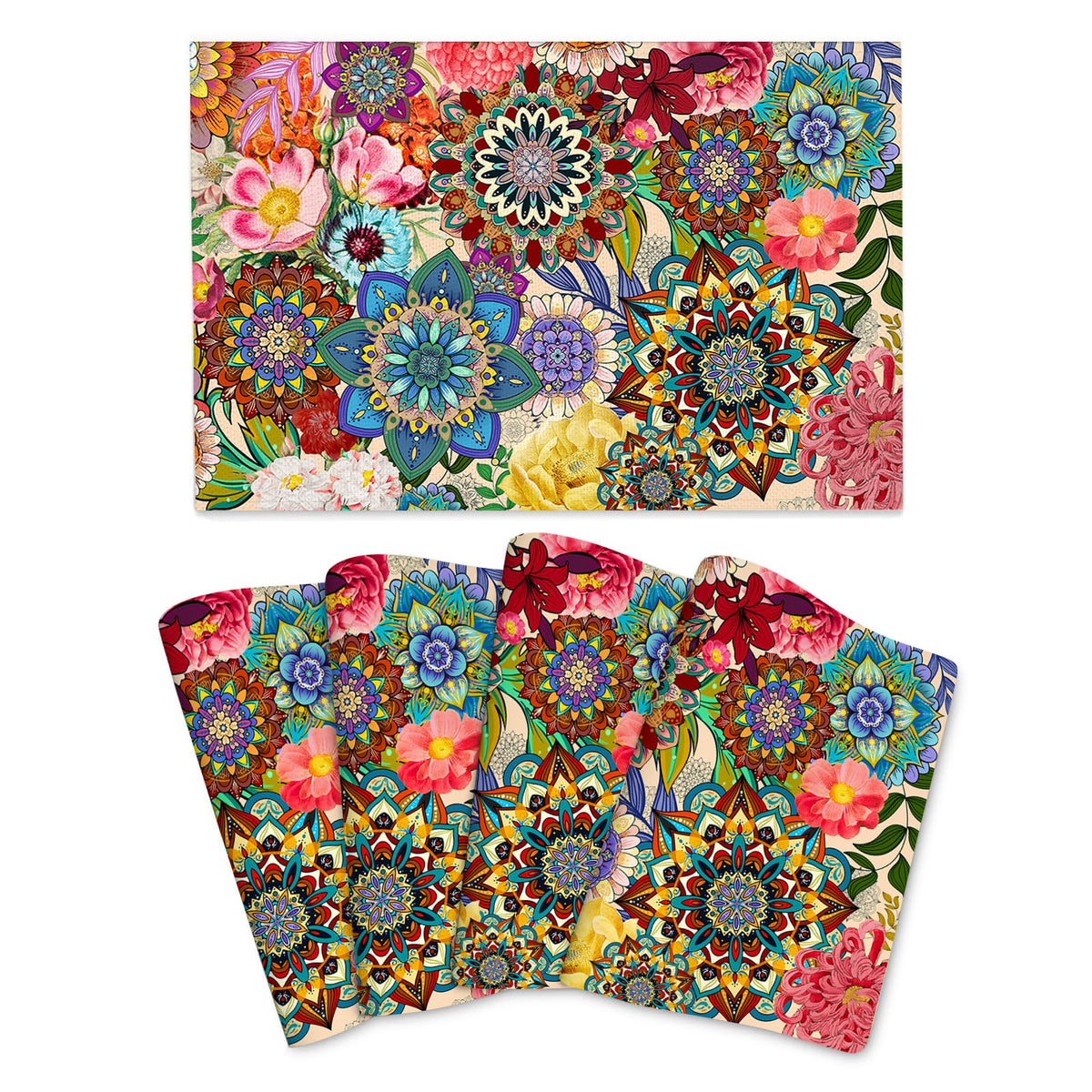 Boho Floral Placemats Set of 4, Colorful Dining Table Mats 12"x18"