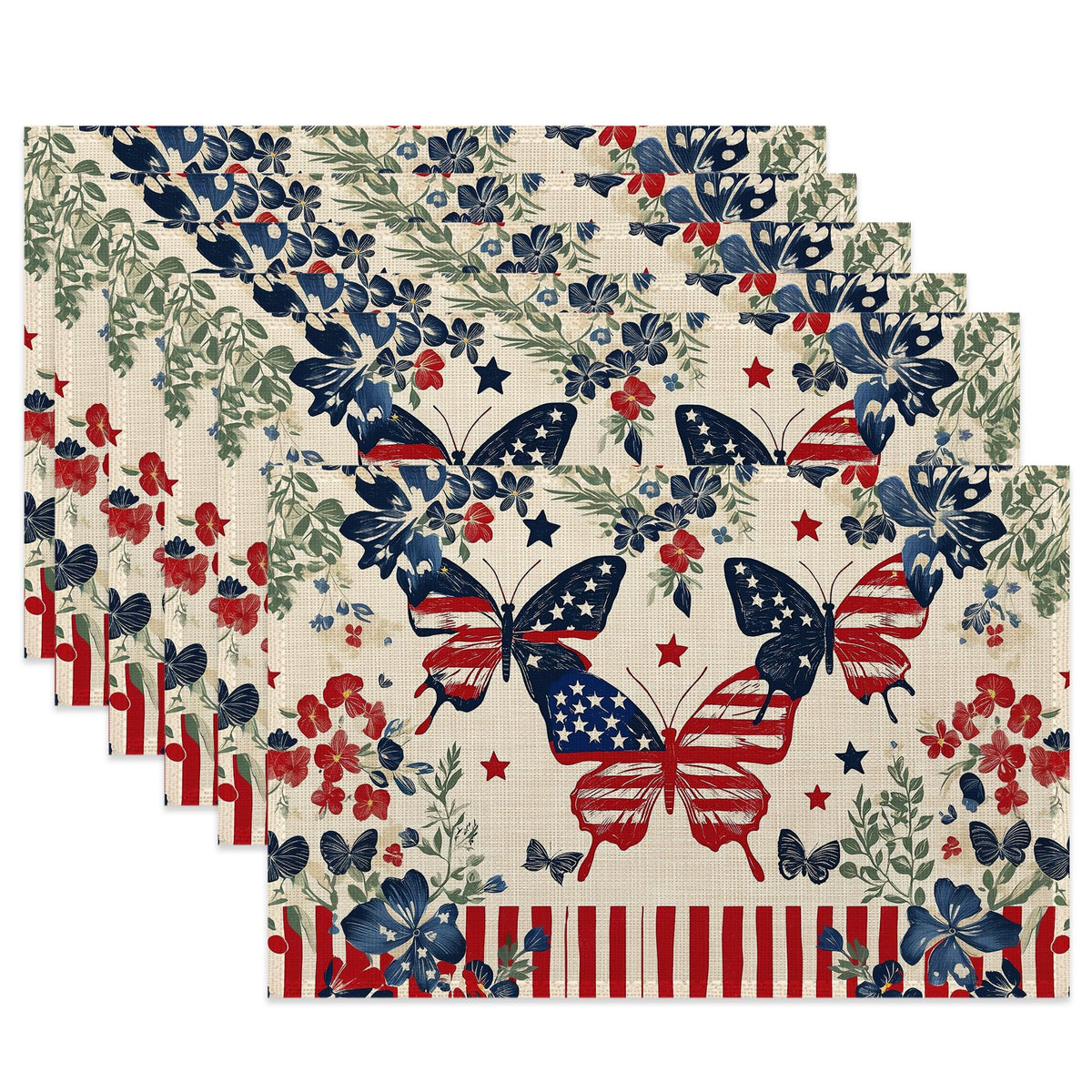Cute Highland Cow Table Placemats Set of 6,Non-Slip Rustic Sunflower Butterfly Fabric Placemats for Dining Room Kitchen Party Holiday, Indoor Cloth Table Mats for Home Decor 11.8x17.7 Inch