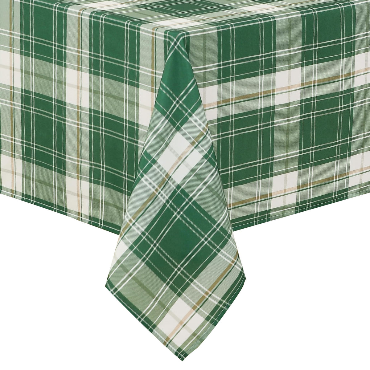 Hiasan Printed Gingham Tablecloth 90 Inch Round Waterproof, Khaki