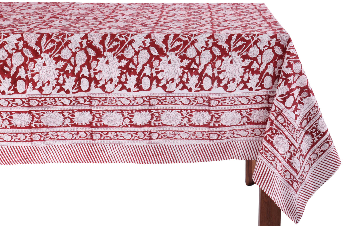 ATOSII Cotton Blockprint Rectangle Table Cloth, Clover Blue, 108" X 60"