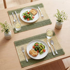 Artoid Mode Dark Green Paper Woven Stripe Placemats Set of 4-12x18 Inch