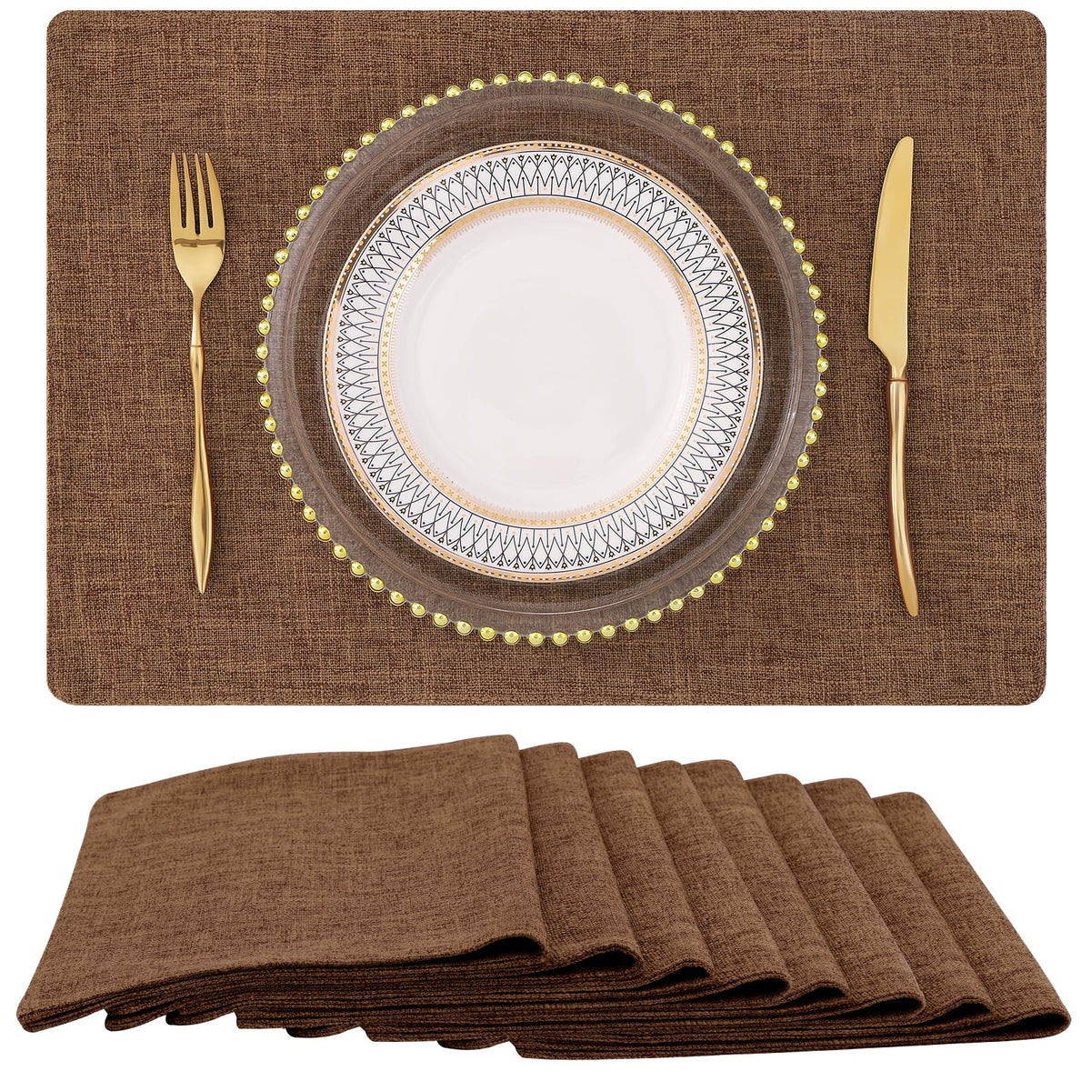 homing Faux Cotton Linen Placemats Set of 8, Cloth Dining Table Mats