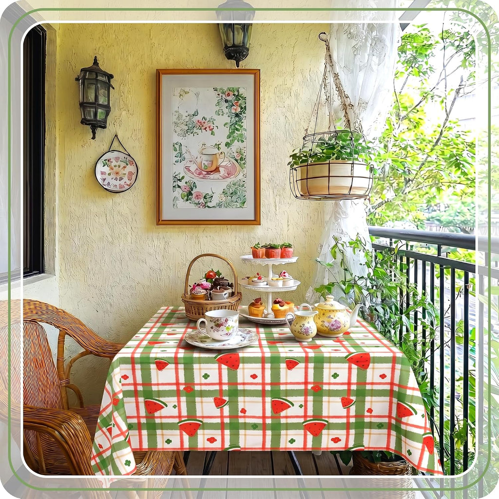 DWCN Green Gingham Table Cloth 60×84 Inch Rectangle with Watermelon Print