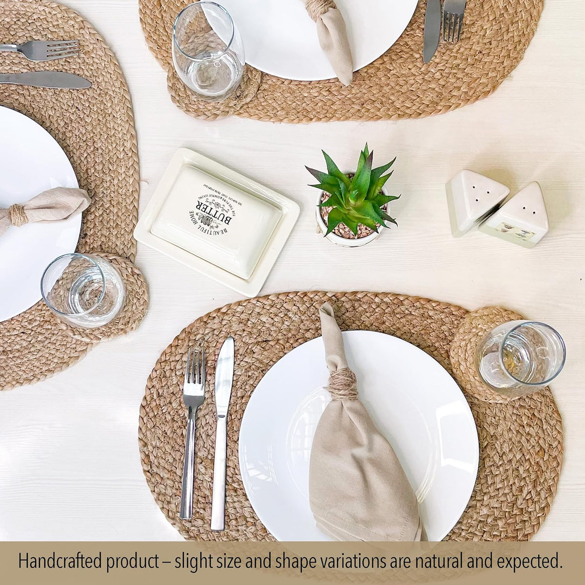 Chardin Home Set of 4 Jute Braided Oval Placemats – 13x19 Inch Rustic Natural Jute Table Mats | Handwoven Boho Farmhouse Style | Eco-Friendly Artisan Dining Decor