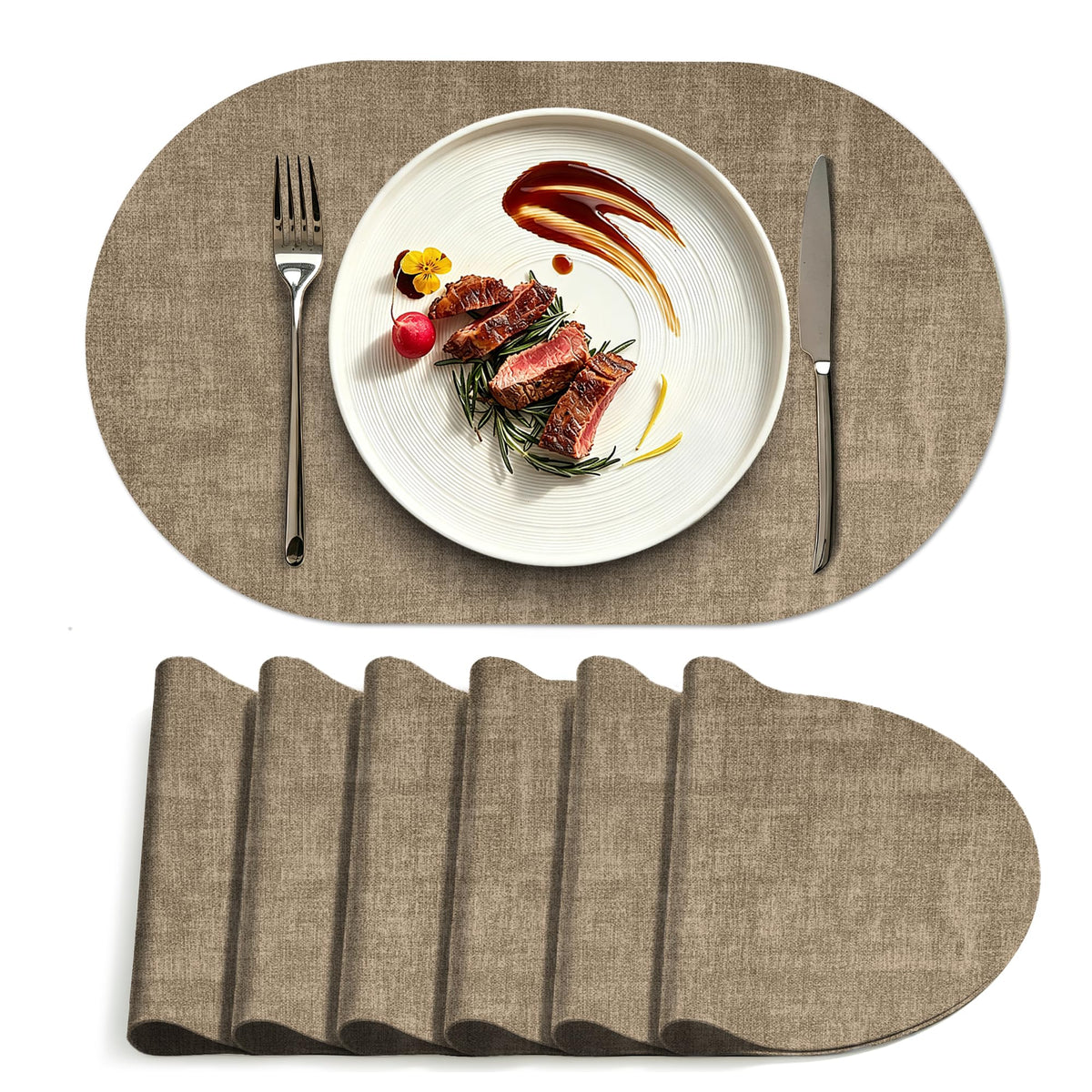 Placemats Set of 4, 15 Inch Round Faux Leather Place Mats