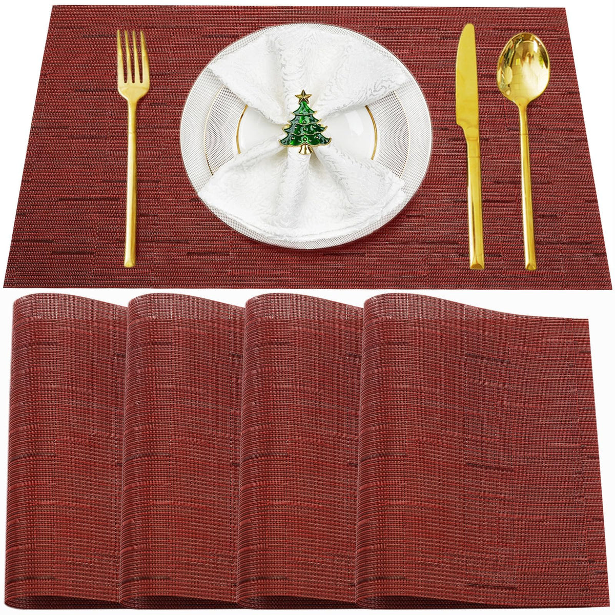 Beige Vinyl Placemats Set of 6,Washable Dining PVC Table Mats
